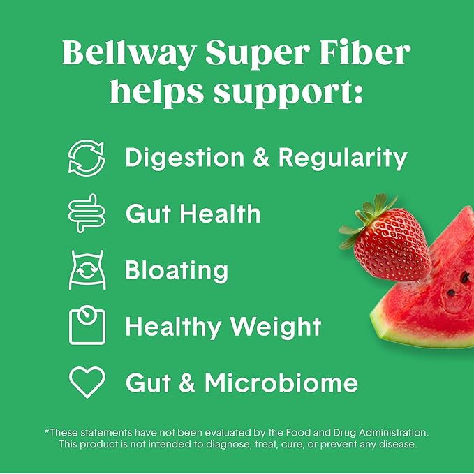 Bellway Super Fiber Powder + Fruit, Sugar Free Organic Psyllium Husk Powder Fiber Supplement for Regularity, Bloating Relief & Digestive Health, Plant-Based, Strawberry Watermelon (50 Servings)