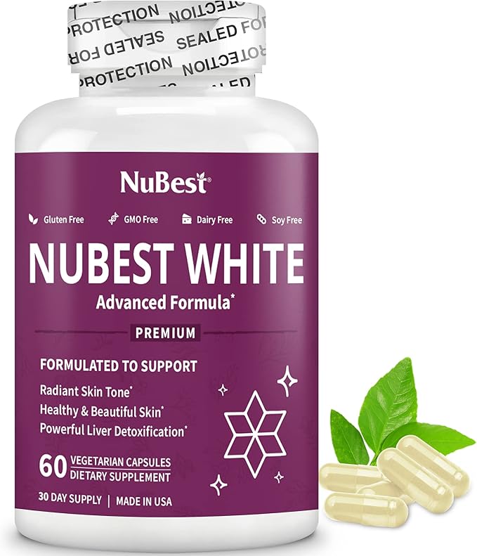 NuBest White - Glutathione 400mg & Milk Thistle Extract - Skin Brightening Supplement - Helps Beautiful and Radiant Skin - Antioxidant Supplement & Detoxification | 1 Month Supply