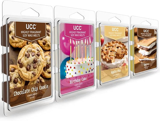 UCC Plant Based Natural Wax Melts, Strong Fragrance, Long Lasting Premium Soy Scented Melts Cubes, Wax Melts Tarts, Colored Wax Melt - 4 Pack