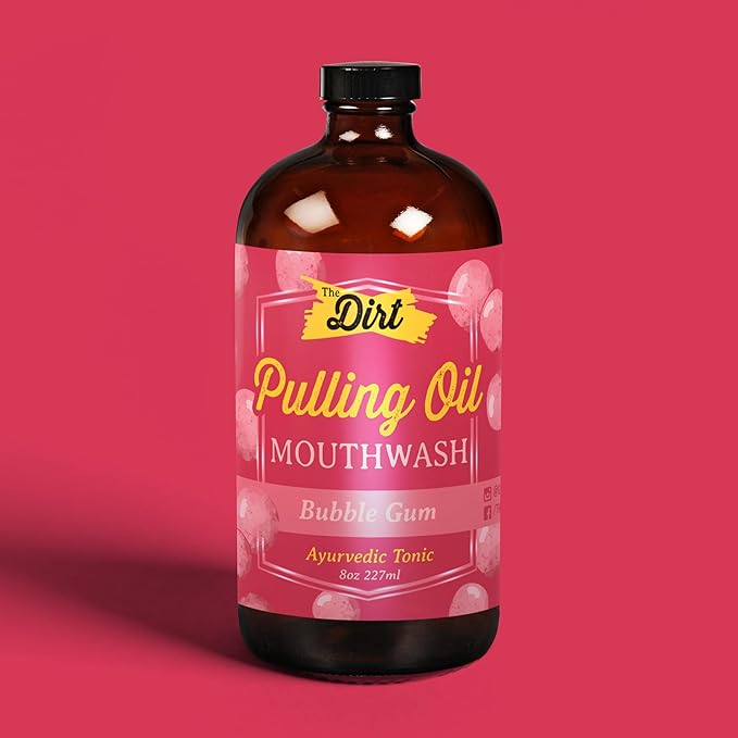THE DIRT Oil Pulling Mouthwash - Gluten Free - Removes Plaque, Tartar, Bad Breath & Whitens Teeth (Bubblegum, 8 Ounce)