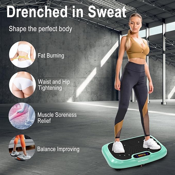 HOTSWEAT Vibration Plate Exercise Machine for Lymphatic Drainage, Power Plate Vibrating Platform, Shaker for Weight Loss, Exercise Board with 120 Levels for Home Gym