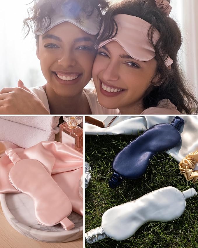 100% Mulberry Silk Sleep Mask, 22 Momme Silk Eyeshade with Adjustable Elastic Band, Blackout Blindfold for Sleeping, Travel & Night