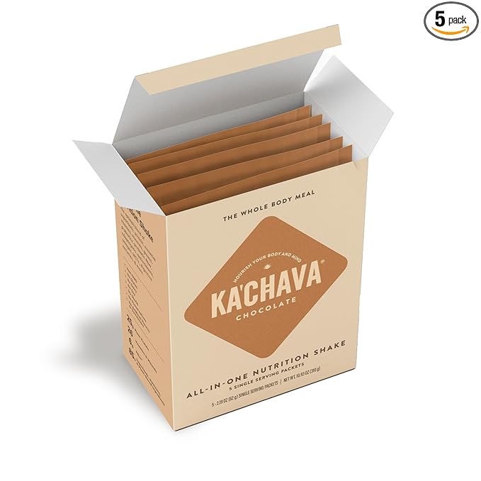 Ka’Chava Whole Body Meal Shake Chocolate, 5-count Travel Size Sachets – Vegan Protein Powder with 85+ Superfoods & Greens – Plant-Based Meal Replacement with Probiotics & Digestive Enzymes – Gluten & Dairy Free (5 Servings)