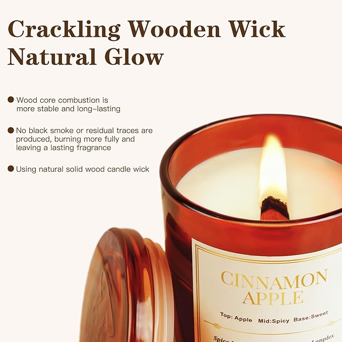 Holiday Candle Gift Set–2 Pack Wood Wick Cinnamon Apple Scented Candles,Long Lasting Natural Soy Wax Candles with Gift Boxes,Cozy Fall Aromatherapy Candle for Home Decor,Thanksgiving&Christmas Gifts