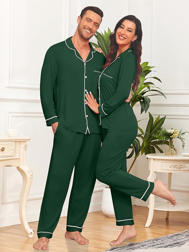 Men Modal Pajama Set Long Sleeve Pjs Button Down Sleepwear Soft Comfy Loungewear Sets 2 Piece Nightwear S-3XL
