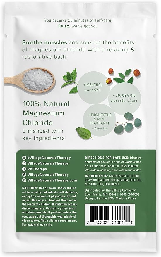 Village Naturals Therapy Muscle Magnesium Bath Flakes, Eucalyptus Mint Scent, 4.5 oz, Pack of 10