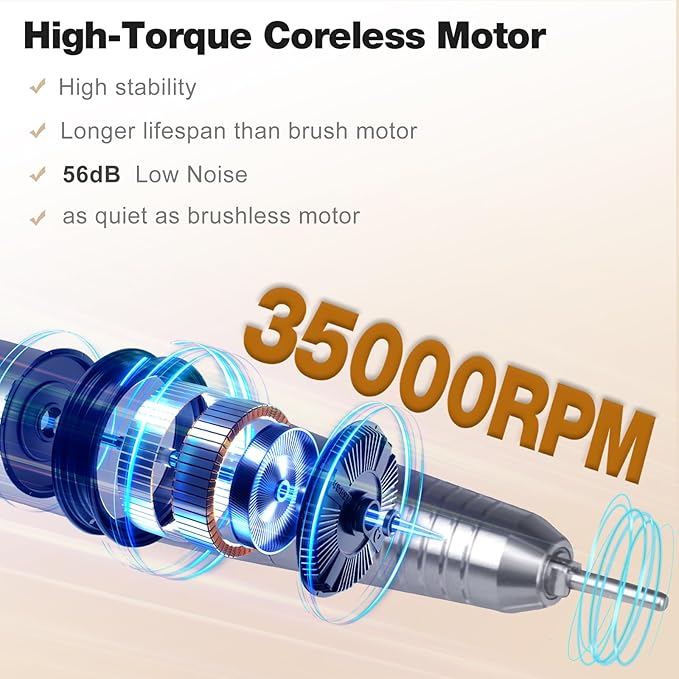 Professional Nail Drill Machine, 2-in-1 AZ GOGO 35000RPM Rechargeable Portable Cordless Nail Drills for Acrylic Gel Nails Manicure Pedicure Salon/Home Use - Coreless Motor (Silver)