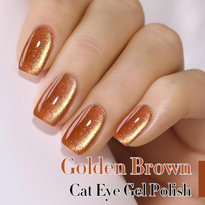 Double Rhythm 0.5 OZ Cat Eye Gel Polish with Magnet 15ML Holographic Glitter Shimmer Translucent Jelly Color Magnetic Gel Polish Salon DIY at Home (Brown-MC1030)
