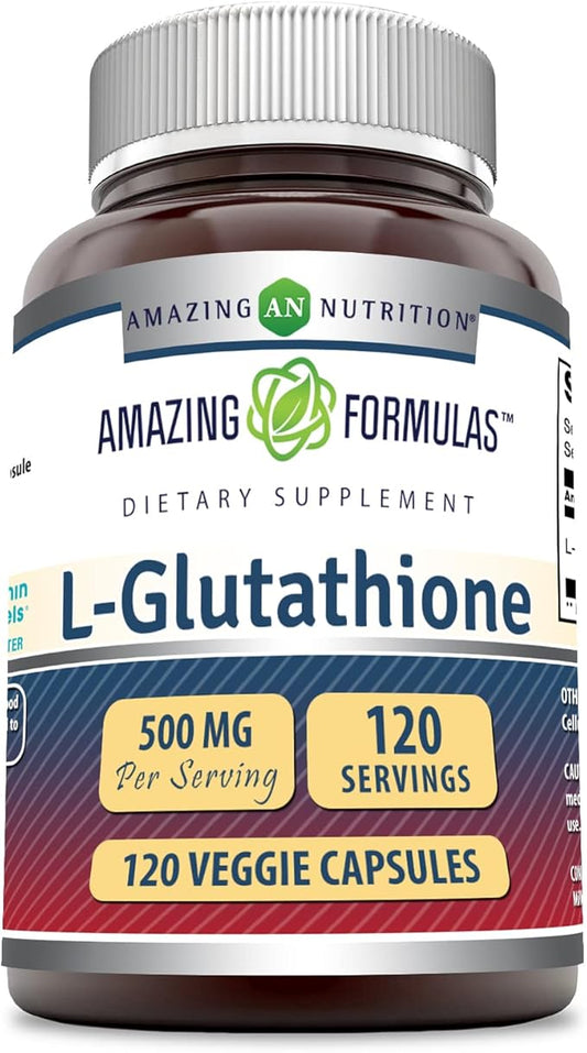 Amazing Formulas L-Glutathione 500 Mg Supplement | Vegetarian Capsules | Non-GMO | Gluten-Free | Made in USA (1 Pack | 120 Count)