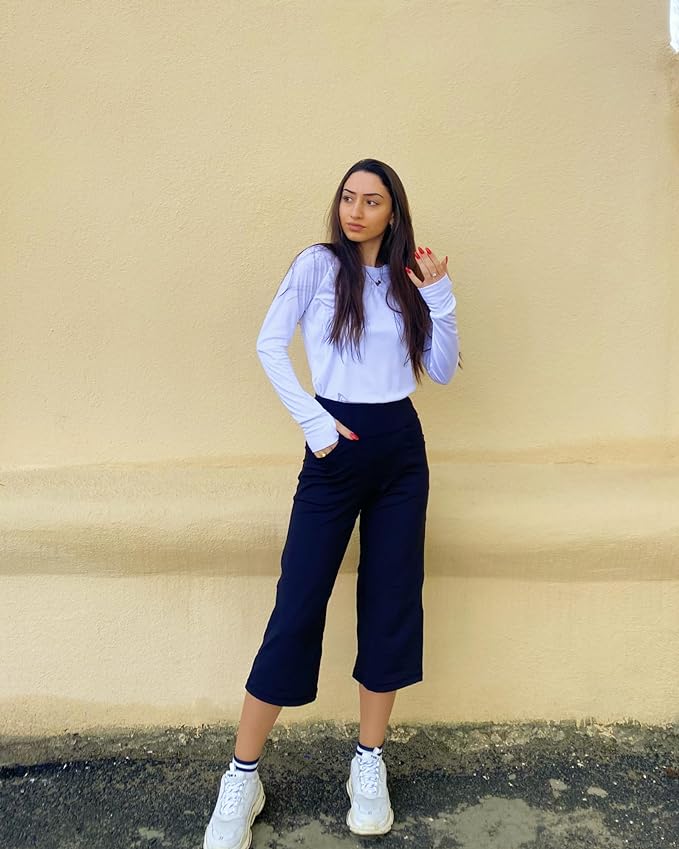 Promover Capri Pants for Women Wide Leg Yoga Cropped Pants with Pockets Loose Casual Summer Pants