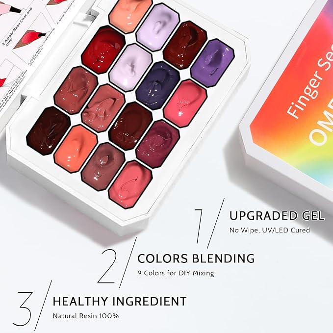 Sponge Pat Gel Nail Polish Palette, 16 Colors Blending Ombre Gel Polish Patting Gradient Painting Nails Art, No Wipe, UV/LED Cured (16 Colors F)