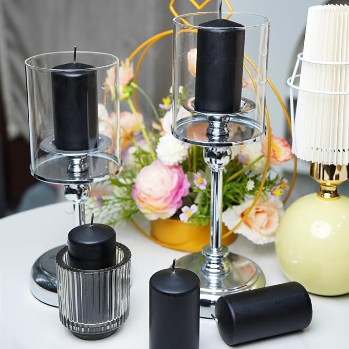 Set of 20 | 2X 4 inch Tall Pillar Candles, Soy Wax. Perfect for Dinner, Home Decoration, Party, Wedding.(Black)