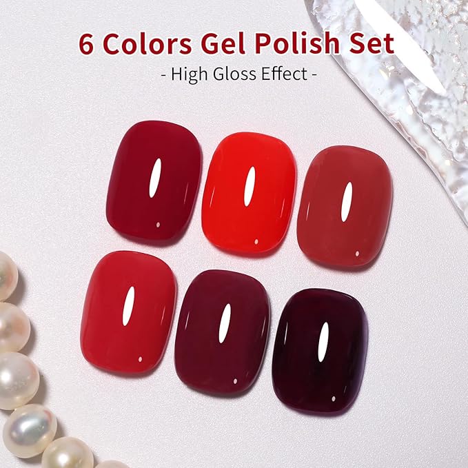 10ml Hema Free Gel Nail Polish Set, 6 Colors Gel Polish Kit Dark Red Burgundy Red Soak Off Manicure Gift for Women Girls