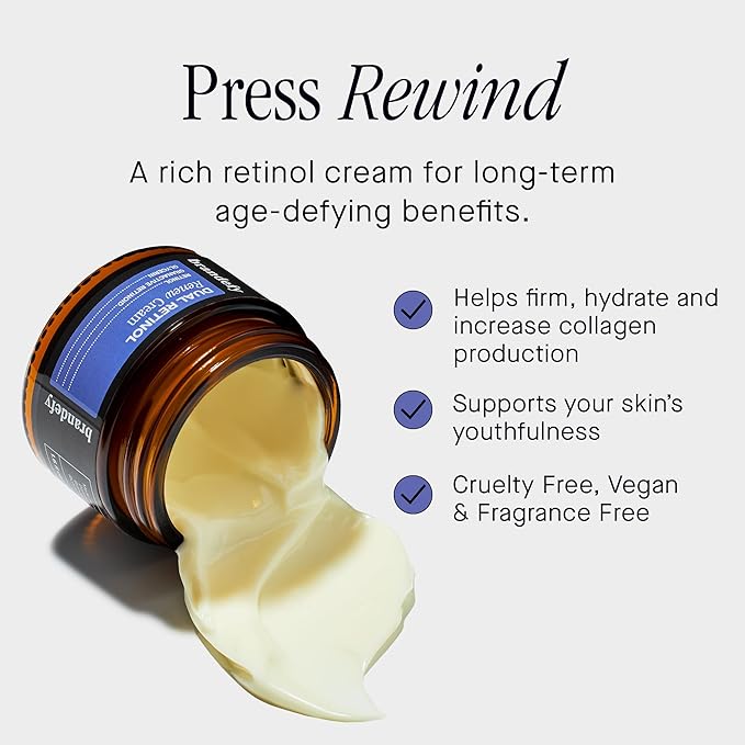 Brandefy Dual Retinol Renew Cream with 0.3% Retinol & 1% Granactive Retinoid, Face Moisturizer for Wrinkles & Fine Lines, Made in The USA, Suitable for All Skin Types (1.6 Oz)