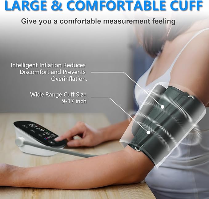 Blood Pressure Monitor, Automatic Upper Arm Blood Pressure Monitors for Home Use with Digital LED Display, Adjustable Blood Pressure Cuff 9-17'' with 2×199 Sets Memory (White)