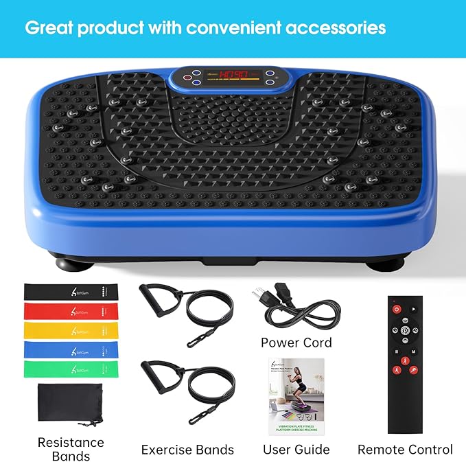 SoftGym Vibration Plate Exercise Machine for Lymphatic Drainage,Power Vibrate Stand Shake Board 450 Lbs Capacity Whole Body Workout Waver with Fitness Resistance Bands Weight Loss Gifts for Women Men