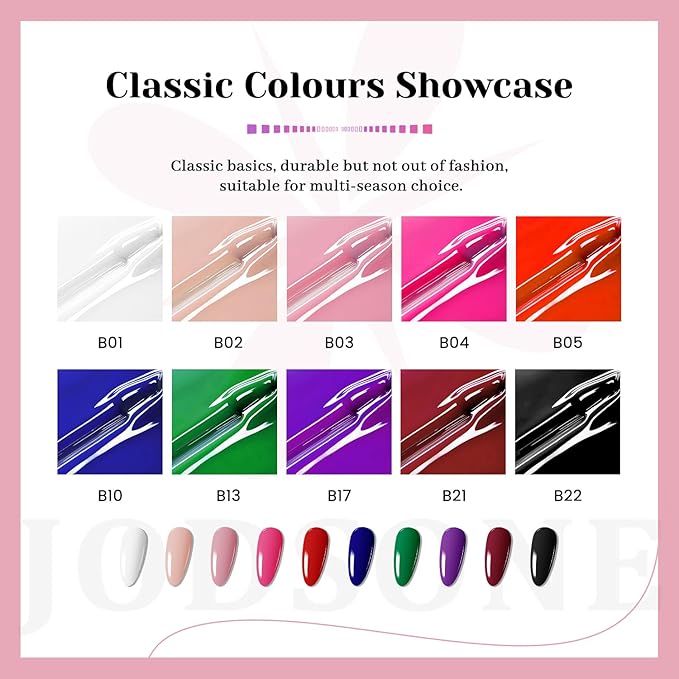 JODSONE 12 Bottles Gel Nail Polish Set Base Coat Glossy Top Coat Fast Drying Long Lasting Soak Off Wipe Free