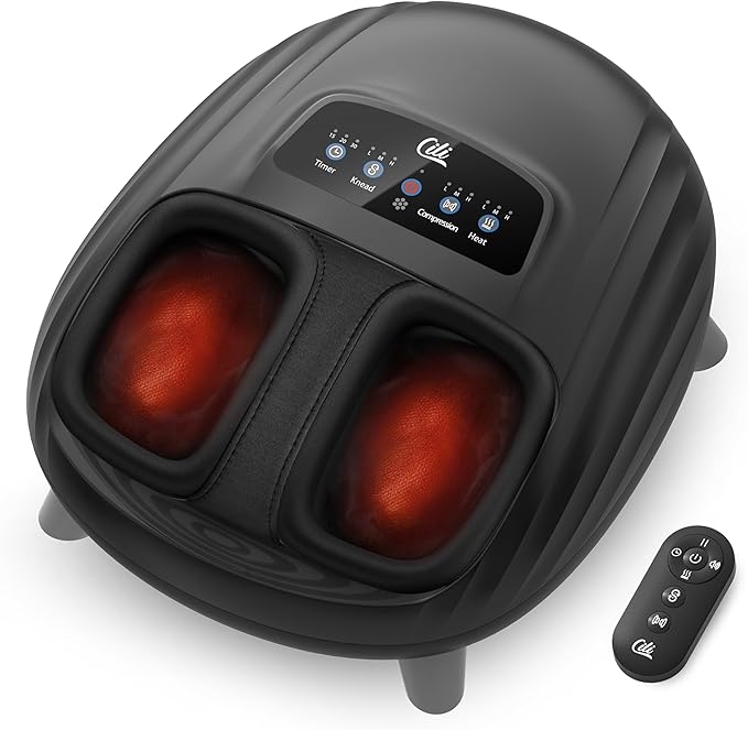 CILI Foot Massager with Heat, Shiatsu Foot Massage Machine for Plantar Fasciitis Neuropathy, 3 Sole & Instep Heating Levels, 3 Intensity Adjustable, Up to Size 14, Gifts for Him Her
