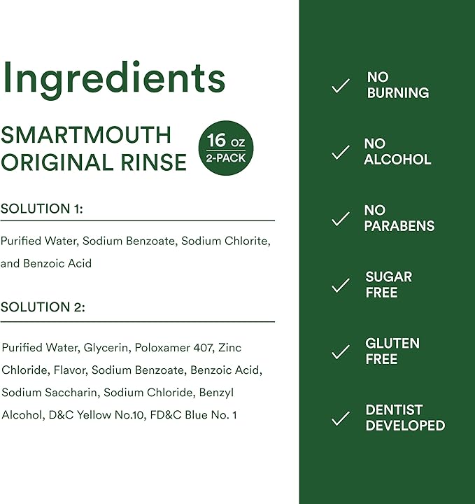 SmartMouth Original Activated Mouthwash for Bad Breath, Lasts 24 Hours, Fresh Mint, 16 fl oz, 2 Pack