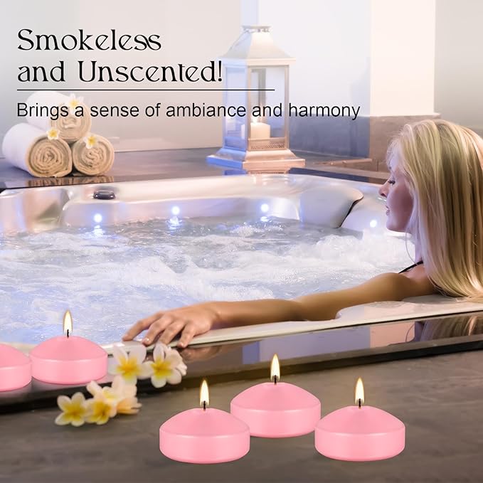 12 Pcs 3 inch Romantic Pink Floating Candles, Smokeless and Unscented, Burns for 8-10 Hours, are Ideal for Weddings, Parties ，Vacations, and Home Decorations