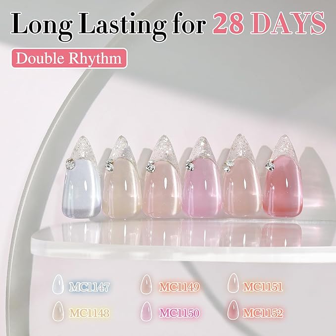 Double Rhythm 6 Colors Cat Eye Gel Polish Set Shimmer Glitter with Magnet Holographic Reflective Magnetic UV Nail Art Kit (6-Kit-46)