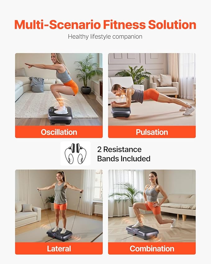VEVOR Vibration Plate Exercise Machine, Whole Body Shaker for Lymphatic Drainage and Weight Loss, Home Workout Gym Fitness Equipment with 2 Resistance Bands, Vibrating Platform for Women Men