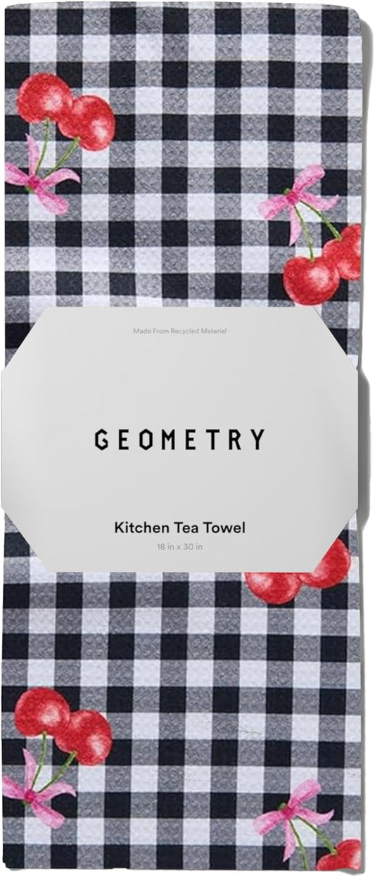 GEOMETRY Spring Kitchen Towels - Quick Dry Microfiber Cloth Spring & Summer Dish Towels for Kitchen Drying - Premium Quick Dry Towel - Cherry Bow 18" x 30" (1 Pack)