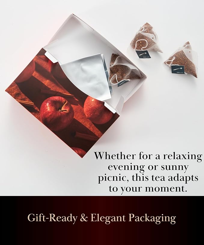 EZR Leaf Apple Cinnamon Rooibos Tea Caffeine Free Decaf Herbal Tea, 20 counts 2.1 Once Pyramid Tea Bags, Naturally Sweet, Relaxing Sleep Blend