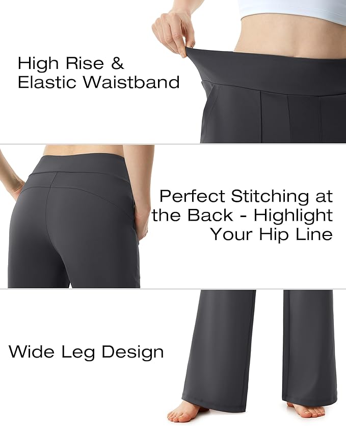 AFITNE Womens Wide Leg Yoga Pants with Pockets High Waist Stretch Dress Casual Pants Loose Lounge Sweatpants 28"/30"/32"