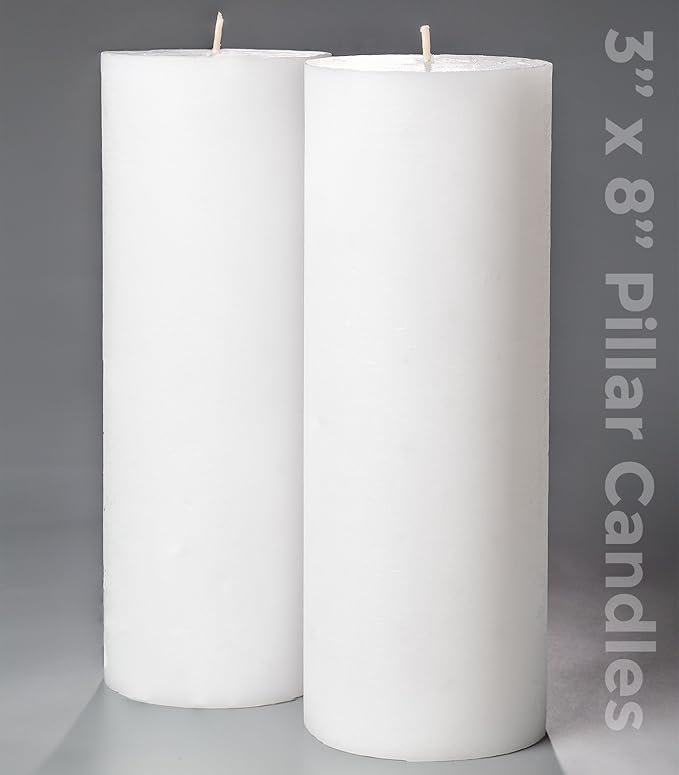 Set of 2 Pillar Candles 3" x 8" Unscented Handpoured Weddings, Home Decoration, Restaurants, Spa, Church Smokeless Cotton Wick - White