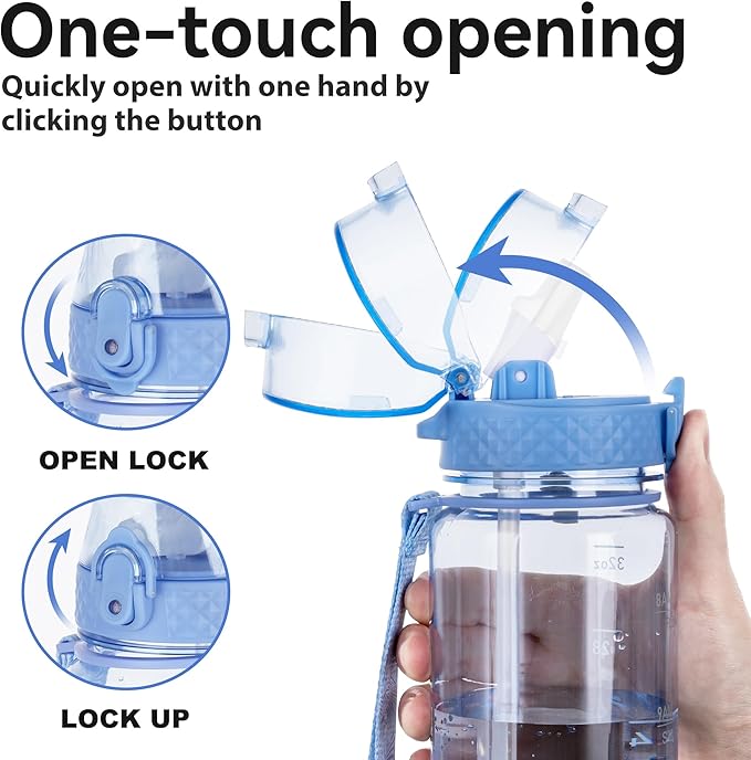 GOPPUS Clear Water Bottle With Straw 32oz Clear Sports Water Bottles Motivational with Time Marker Tritan BPA Free Clea Plastic Water Bottle Wide Mouth for Gym Travel Home School Office