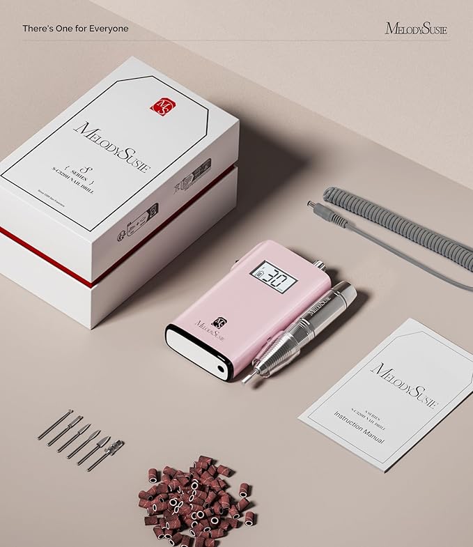 MelodySusie Professional Nail Drill, 30000 RPM Rechargeable Electric E File, SC320H Acrylic Gel Grinder Tools,Portable Nail Drill with 6 Bits Efile for Gel Nails Removing Manicure Pedicure Salon