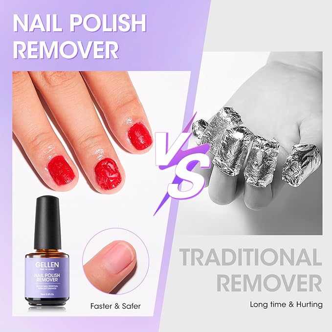 Gellen Gel Nail Polish Remover, 2 Pack Professional Gel Polish Remover for Nails, Quick & Easy Polish Remover In 3-5 Minutes, No Need for Foil Soaking Or Wrapping