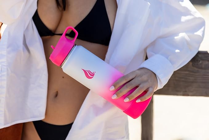 HYDRO CELL Stainless Steel Insulated Water Bottle with Straw - For Cold & Hot Drinks - Metal Vacuum Flask with Screw Cap and Modern Leakproof Sport Thermos for Adults (White/Pink 24oz)