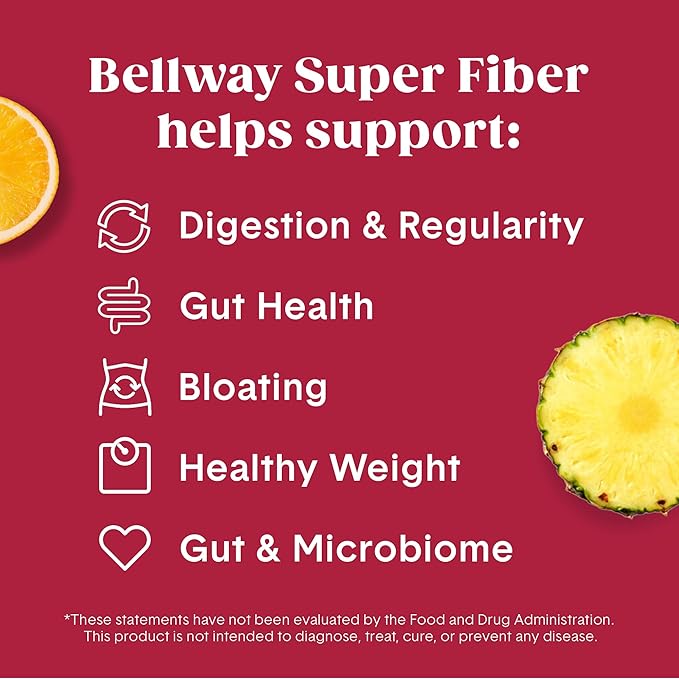 Bellway Super Fiber Powder + Fruit, Sugar Free Organic Psyllium Husk Powder Fiber Supplement for Regularity, Bloating Relief & Digestive Health, Plant-Based, Fruit Punch (50 Servings)
