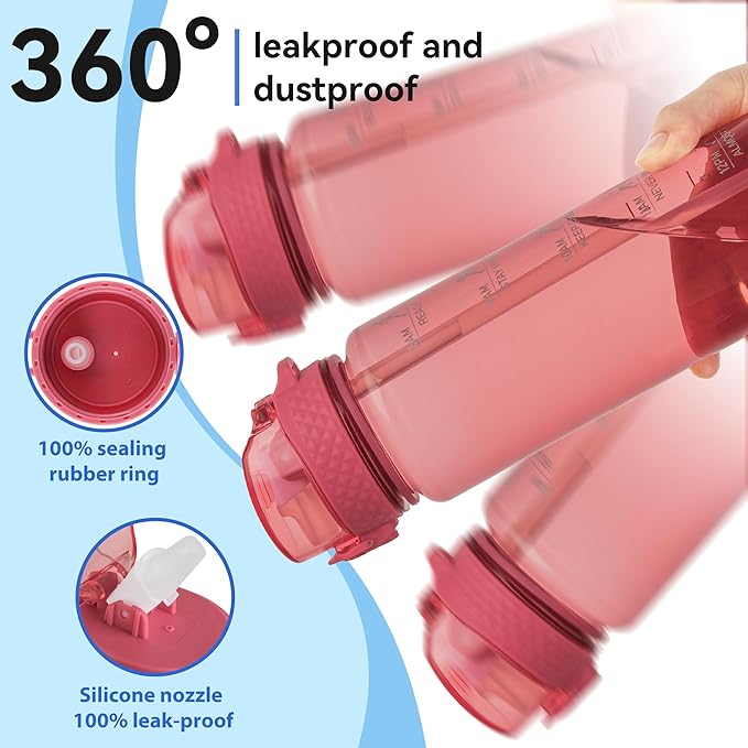GOPPUS Water Bottle,Clear Water Bottles with Straw,32oz Sports Bottle With Time Markers-BPA-Free Tritan Wide Mouth Bottle Leakproof Motivational wate bottles for Gym,Hiking,School or Office(1 Bottle)
