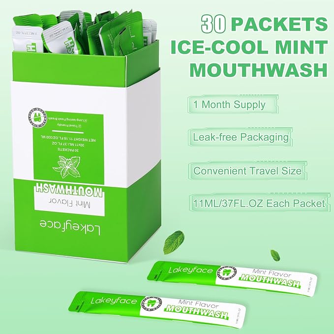 Mouthwash, 30 Packets Travel Mouth Wash for Adults, Alcohol Free, Mini Mouthwash for Travel Essential, TSA Approved Mouthwashs Bulk Pocket Size On The Go,Mint,11ml/0.37FL.OZ Each