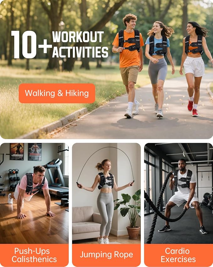Renoj Weighted Vest for Women Men: 6lb/8lb/10lb/12lb/16lb/20lb Weight Training Vest for Workout, Running, Walking, Exercise, Weight Loss, Weight Lifting - With Reflective Strips and Storage Pocket
