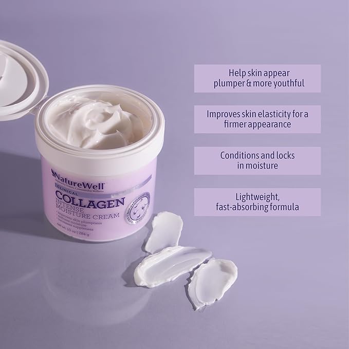 NATURE WELL Clinical Collagen Peptide Intense Moisture Cream for Face, Neck, & Body, Anti-Aging, Hydrates, Plumps, Restores Moisture, & Increases Suppleness, 10 Oz (Packaging May Vary)