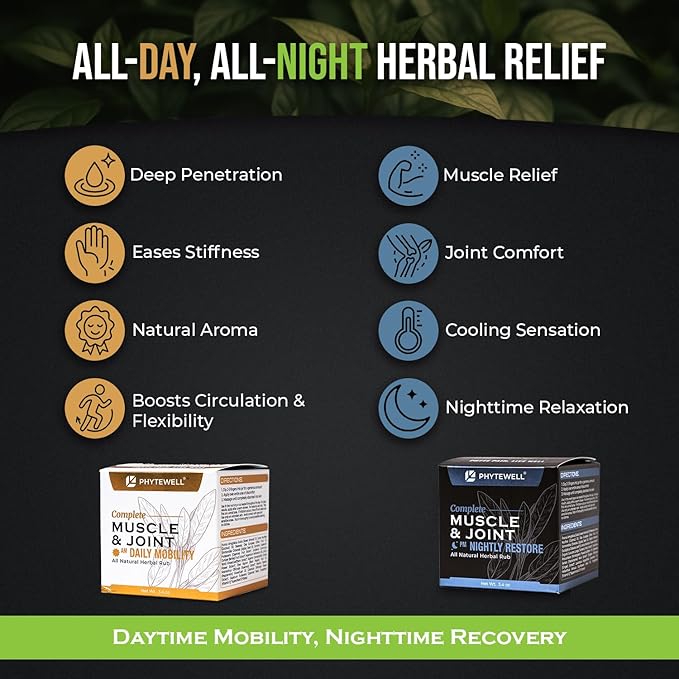 AM/PM Herbal Muscle & Joint Rub Bundle – AM for Mobility & Flexibility, PM for Recovery & Relaxation – All-Day Comfort, CO₂ Extracted, Non-Greasy