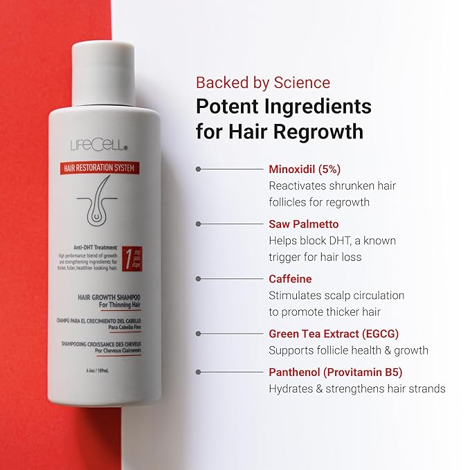 LifeCell Hair Restoration System for Men 5% – Hair Growth Treatment with Minoxidil, Anti-DHT Shampoo & Conditioner – Thicker, Fuller Hair – Supports Scalp Health & Hair Regrowth