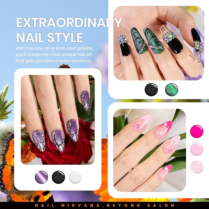 Beetles Cat Eye Gel Nail Polish Set, 15 Colors Gel Polish Nail Kit, Orange Glitter Purple White Blue Sparkle with Base & Top Coat & 3D Silicone Mold Nail Art for Decoration