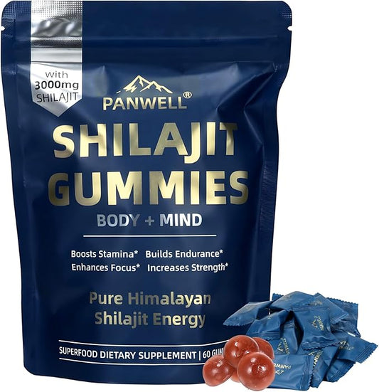 PANWELL Shilajit Gummies with Ashwagandha, Seamoss & Turmeric | Zero Sugar Energy, Cortisol Balance, Sleep, Immune & Overall Health Support – for Men & Women 90 Gummies