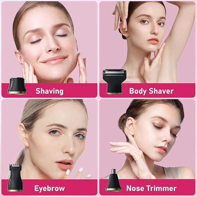 Electric Razors for Women, 5-in-1 Wet/Dry Bikini Trimmer with USB Charge Dock, Deluxe Facial Hair Removal, Wet/Dry Body Shaver for Nose Eyebrows Beard Underarm Leg Arm, IPX7 Waterproof (Black)