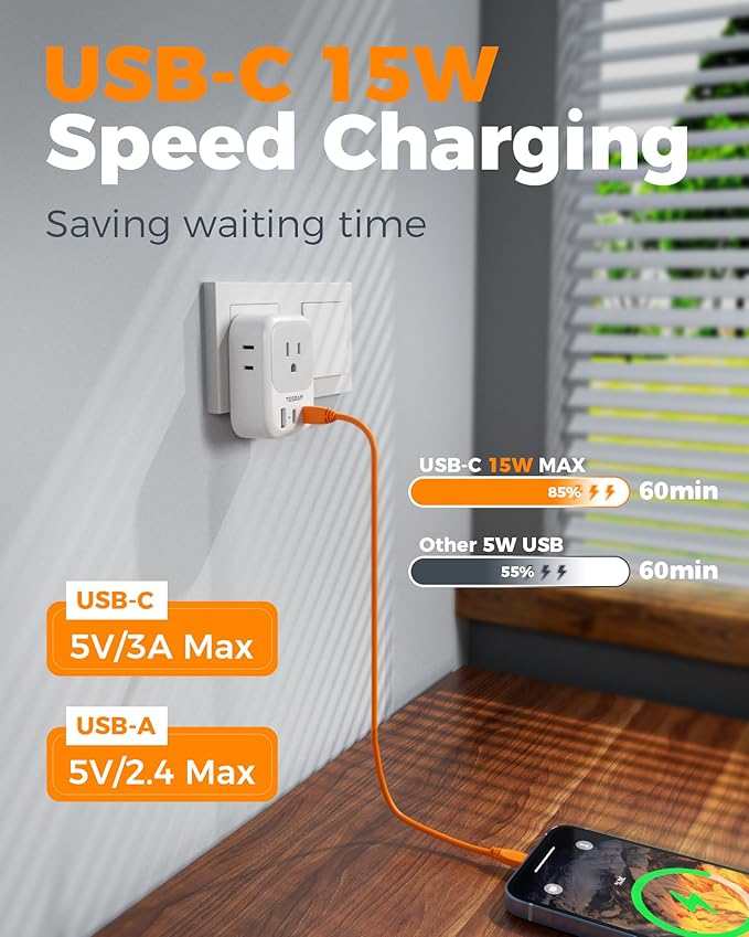 Italy Travel Plug Adapter 2 Pack, TESSAN Type L Adapter for Travel with 4 Outlets 3 USB (2 USB-C), Power Adaptor for US to Italy Chile Rome Uruguay Milan Libya
