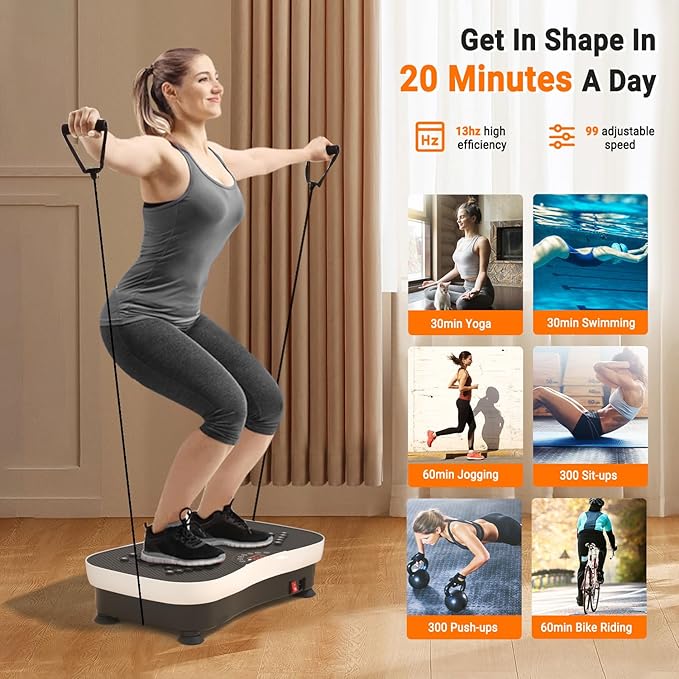 TODO Vibration Plate Exercise Machine Whole Body Vibration Machine with Remote Control for Pain Relief, Lymphatic Drainage, Weight Loss(3 Resistance Loops/Resistance Bands)