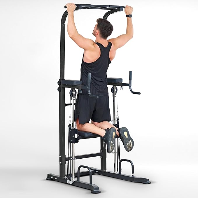 Dland Power Tower Dip Station Pull Up Bar Exercise Tower, Free Standing Pull Up Bars For Home Gym Strength Training Workout Equipment