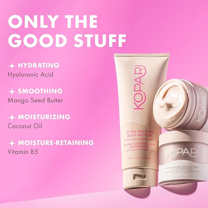 Kopari Jumbo Ultra Restore Body Butter, Whipped Lightweight Formula, Hyaluronic Acid & Mango Seed Butter, Deep & Long-Lasting Moisture, Coconut 12 oz