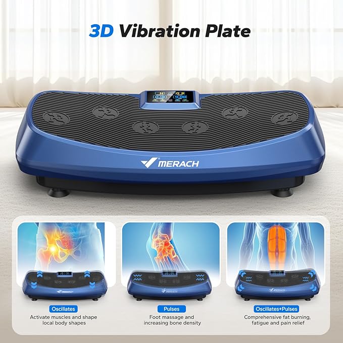 MERACH Vibration Plate Exercise Machine, 3D & 4D Vibration Plate for Lymphatic Drainage Weight Loss with 2 Tension Ropes, Whole Body Vibration Platform for Women Men, Exercise Equipment for Home
