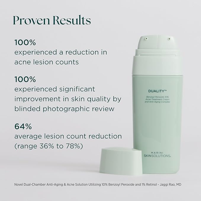 Duality - Benzoyl Peroxide 10% Acne Treatment Cream & Anti-Aging Retinol - Reduce the Appearance of Acne, Blemishes, Fine Lines, Wrinkles - Cruelty Free - Made in the USA - 1 oz